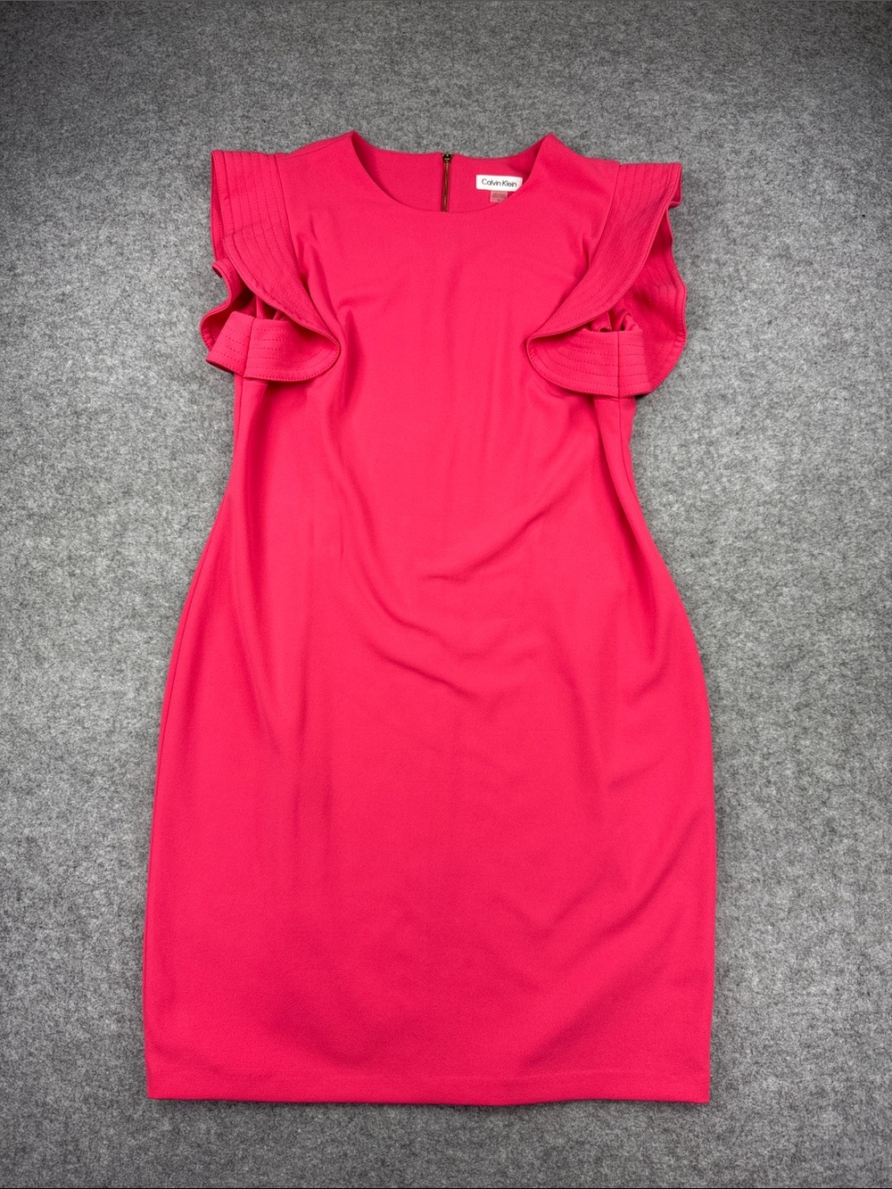 Calvin Klein Hot Pink Ruffled-Sleeve Midi Dress - Picture 1 of 6